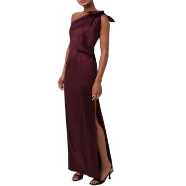 Imagem de Lulus Vestido maxi feminino opala, um ombro, coluna, com laço, Berinjela, PP