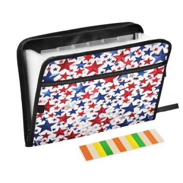 Imagem de Wassud Pasta organizadora de arquivos sanfonada com estrelas vermelhas e azuis A4, pasta organizadora de documentos, pasta de arquivos expansível, 13 bolsos