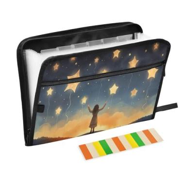 Imagem de Wassud Céu estrelado com 13 bolsos, organizador de arquivos sanfonados, pastas expansíveis com abas e adesivos, organizador de pastas de documentos de recibo de papel tamanho carta A4 para viagens de