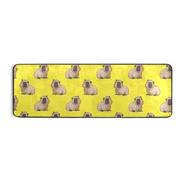 Imagem de Burbuja Lindo tapete de corredor de capivaras 61 x 183 cm, tapete lavável antiderrapante com suporte de borracha, tapete para sala de estar, corredor, decoração de casa