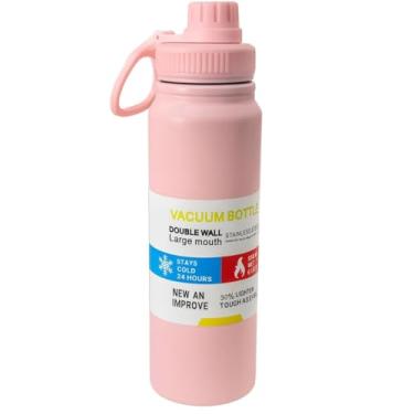 Imagem de Garrafa Térmica Inox 800ml com Alça e Bico Esportivo | Isolamento a Vácuo | Ideal para Academia, Escritório e Aventuras | Hidratação Diária (Rosa Claro)
