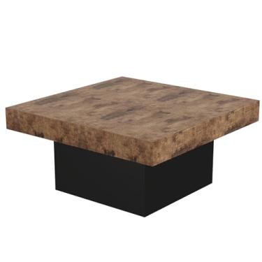 Imagem de LIVEHOM Mesa de centro quadrada, mesa central de madeira projetada com base grossa, mesa de destaque central para sala de estar