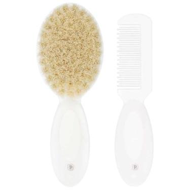 Imagem de Kit Cuidados e Higiene para Bebê, Escova com Cerdas Naturais e Pente, Branco