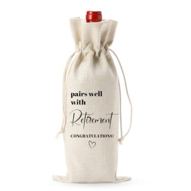 Imagem de Presentes para aposentados, saco de vinho de aposentadoria, decoração de festa de aposentadoria, presente para amigos, colegas de trabalho, professores, chefe, estopa de vinho reutilizável, cozinha