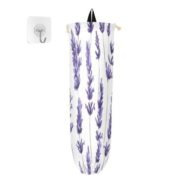 Imagem de xigua Suporte de parede para bolsa de plástico lavanda aquarela com cordão, pacote com 2, organizador de sacolas de compras reutilizáveis, decoração para bolsas, meias, roupas íntimas e gravatas