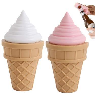 Imagem de Abridor de garrafas magnético em forma de sorvete de 2 peças - Ímã de geladeira decorativo divertido e funcional para cerveja, bebidas e refrigerantes - para casa, bar e cozinha