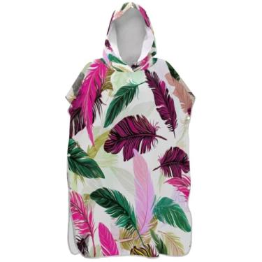 Imagem de Joisal Poncho de surfe reutilizável para adultos trocador de roupa de praia com capuz toalha de banho com penas coloridas estético unissex poncho adulto com capuz