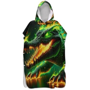 Imagem de Joisal Roupão de mudança de poncho de surfe plus size para banho de praia Adul toalhas com capuz legal crocodilo fogo homens mulheres poncho com capuz