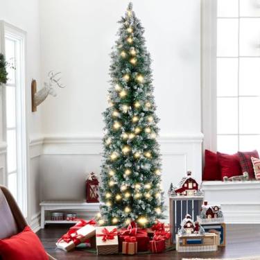 Imagem de Lápis artificial pré-iluminado, árvore de Natal de 1,8 m, árvore de Natal verde fina com 640 pontas de galhos e 200 luzes