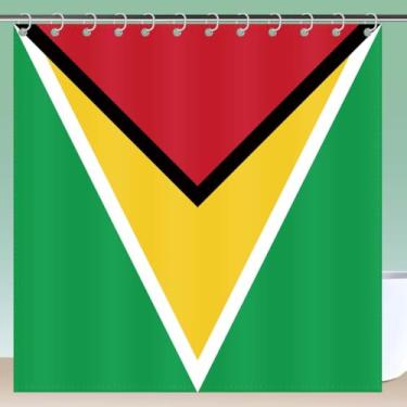 Imagem de Petite Pine Cortina de chuveiro com bandeira da Guiana de poliéster 72 × 72 polegadas com ganchos e ilhós, decoração de banheiro guianense à prova d'água de 182 × 182 cm, cortinas de acessórios de