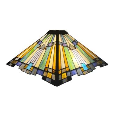 Imagem de Cúpula Tiffany de 40 cm de largura, acessórios de reposição, vidro âmbar marrom, estilo Mission Square, com tampa, cobertura de luz vintage antiga para abajur de mesa, de chão ou pendente.