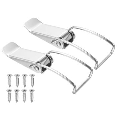 Imagem de PATIKIL 2 peças de trava de aço inoxidável acionada por mola, trava de fixação de 11,7 cm com parafusos de montagem para caixa de madeira de celeiro de porta de armário