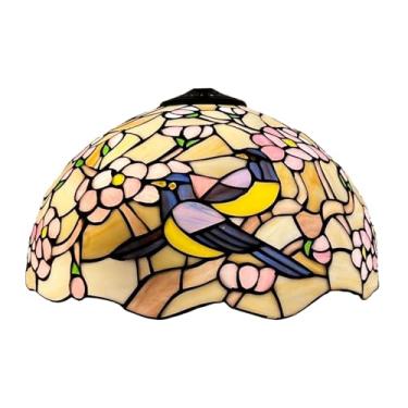 Imagem de Abajur de vitral de 40 cm com desenho de pega e flor de ameixa, modelo Tiffany, peça de reposição. Exclusiva luminária artesanal retrô em vidro com estampa de flor de cerejeira e pássaro, id