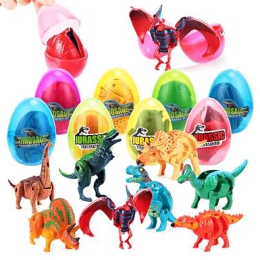 Imagem de LIZHOUMIL Conjunto de 8 ovos de páscoa de dinossauro transformador – bonecos de dinossauro pré-preenchidos para encher cestas, caça aos ovos e lembrancinhas de festa