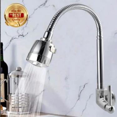 Imagem de Torneira Gourmet de Cozinha Parede Água Fria Flexível 360° com Dois Tipos de Jato Aço Inox(Prata/Parede/360°)
