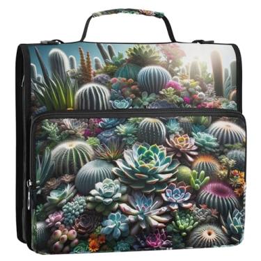 Imagem de Fichários personalizados de 3,8 cm com 3 anéis, anel D, suculentas, cactos vibrantes, organizador com zíper, portfólio, comporta 500 folhas, bolsa escolar com alça de ombro