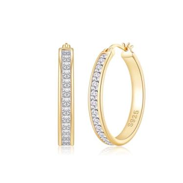 Imagem de VEEDOFA Brincos de argola de strass grandes para mulheres, argolas hipoalergênicas de zircônia cúbica grande com pino de prata esterlina, brincos de strass banhados a ouro 14 K, prata esterlina 925