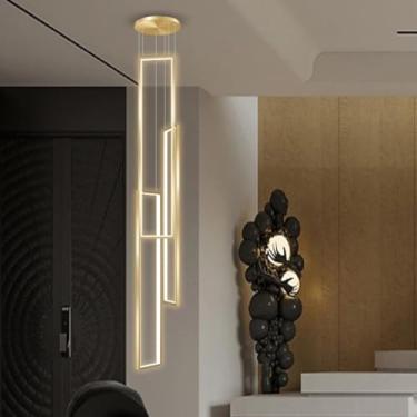 Imagem de Lustre LED grande para escada, luminária moderna para decoração de interiores, iluminação de teto para hotel, restaurante, bar, café, pé direito alto, luminária pendente dimerizável com cont