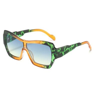Imagem de HCHES Óculos de Sol Femininos de Luxo com Armação Grande e Bloqueada, Lentes Degradê, Proteção UV400 (Verde-Laranja)