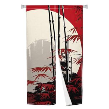 Imagem de Leowefowa Cortina tradicional japonesa noren porta estilo longo tapeçaria para janela tratamento de janela cortinas de porta de cozinha japonesa painel impresso flor vermelha divisória de quarto