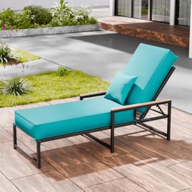 Imagem de Almofadas de espreguiçadeira ao ar livre, 182 x 53 x 15 cm, à prova d'água e resistente ao desbotamento, almofadas para cadeiras de pátio com capa removível, almofada para espreguiçadeira com alça e