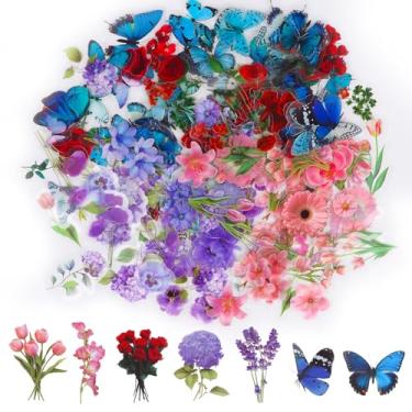 Imagem de LOKIPA Adesivos de flores vintage, 160 peças de adesivos de flores naturais para scrapbooking autoadesivos de flores silvestres suprimentos diário para scrapbooking artesanato faça você mesmo