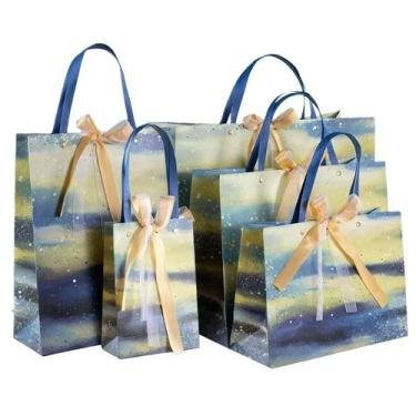 Imagem de Sacola de presente, sacola de papel Starry Sky, pacote com 5, papelão,