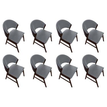 Imagem de Kit 8 Cadeiras De Jantar Madeira Maciça Débora Em Facto Ocre Cinza Linho Castanho