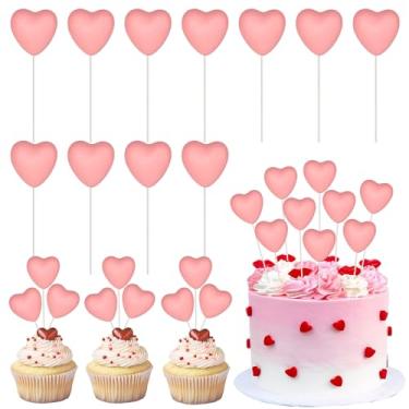 Imagem de Rsstarxi Pacote com 18 topos de cupcake feliz dia dos namorados rosa doce coração bolas de balão palhetas de cupcake para aniversário de casamento, aniversário, dia dos namorados, decoração de bolo