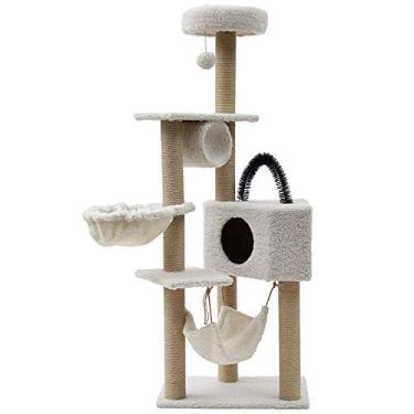 Imagem de U5GAAALPPQ9 Cat Clim e Cat Litter Cat Tree Scratching Board Scratching Post Cat Toy Four Seasons Cat Toy Plataforma multicamadas (Cor: branco (lã de cordeiro))