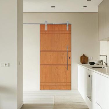 Imagem de Porta Correr 7 Trilhos Soft Aparente Puxador Tubo 80cm 102x210cm Belís