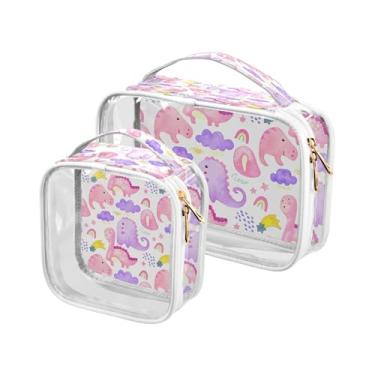 Imagem de xigua Linda bolsa de maquiagem de dinossauros pastel para mulheres, bolsa de cosméticos de viagem, bolsa de higiene portátil à prova d'água para viagens, férias, organização de banheiro