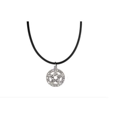 Imagem de Colar Pentagrama Prateado sintético Pingente 25X20 Mm