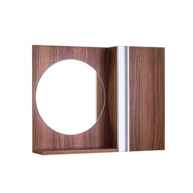 Imagem de Espelho Redondo para Banheiro com Armário Nogal com Barra