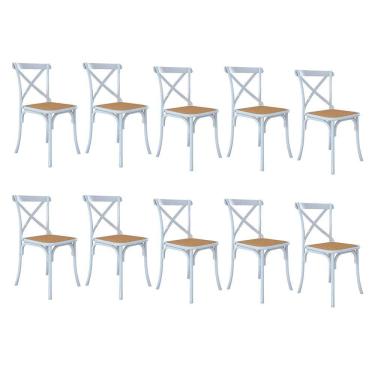 Imagem de Kit 10 Cadeiras Cross Katrina X Branca Assento Bege Aço Asturias