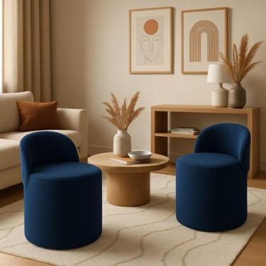 Imagem de Kit 2 Puff Encosto Suede Redondo Sala Banco Orgânico Quarto Cor:Capucc