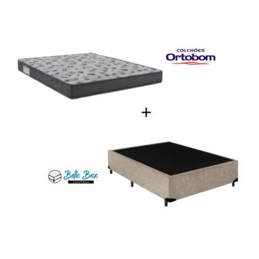 Imagem de Cama Box Casal 138 Suede Bege com Colchão De Espuma - D33 Ortobom ISO 100 52x138x188