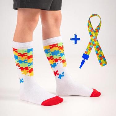 Imagem de Kit Infantil autismo meia cano longo cordão de Identificação colorido 