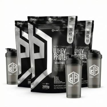 Imagem de Kit 3X Whey Protein 100% 32g de Proteína 2Kg + 3X Coqueteleira 600ml -