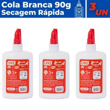 Imagem de Cola Líquida Branca Escolar Seca Rápido 90g Kit 03 Unidades - Lyke