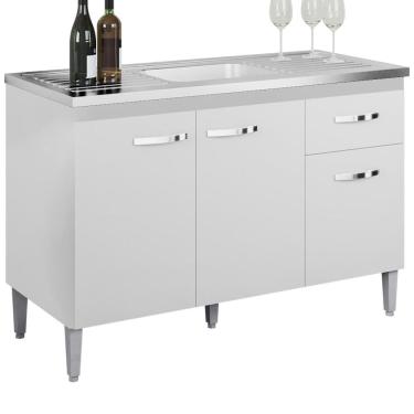 Imagem de Balcão De Cozinha Para Pia Gabriela 120cm 3 Portas 1 Gaveta Sem Tampo Amêndoa/Branco