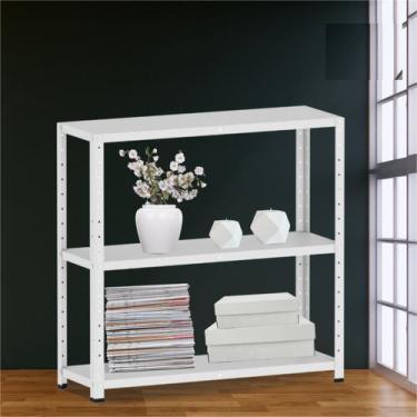 Imagem de Estante Multiuso 3 Prateleiras 92cm Aço Cinza/Branco - Pandin Móveis