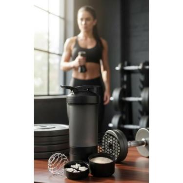 Imagem de 2x Coqueteleira 500ml Preta 3 em 1: Shake Perfeito Sem Grumo - Congrat