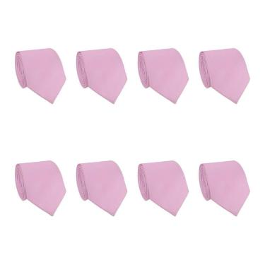 Imagem de Kit 8 Gravatas Masculina Social Slim Premium Tons de Rosa Lisa Elegante Padrinhos Formatura Trabalho