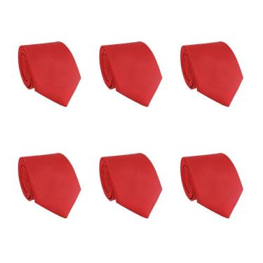 Imagem de Kit 6 Gravatas Masculina Social Slim Premium Tons de Vermelho Lisa Elegante Padrinhos Formatura Trabalho