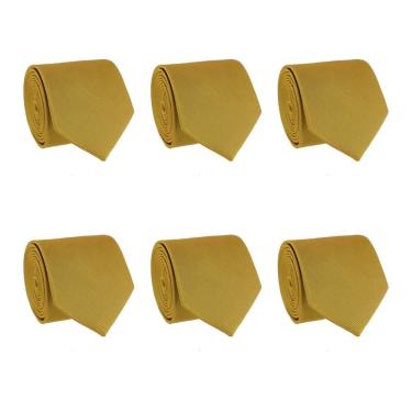 Imagem de Kit 6 Gravatas Masculina Social Slim Premium Tons de Amarelo Lisa Elegante Padrinhos Formatura Trabalho