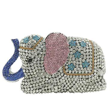 Imagem de Boutique De FGG Bolsa de mão feminina de cristal de elefante, bolsa de mão para noite com strass, bolsa de mão de cristal, mini, Multibranco, Mini