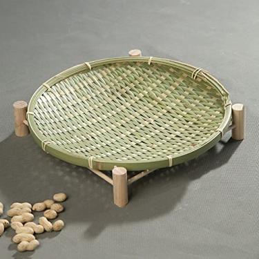 Imagem de Bandeja de servir de 30 cm de vime, tecido à mão, bandeja de armazenamento de cesta redonda de pão de frutas, bandeja de servir, C