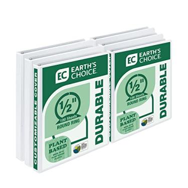 Imagem de Samsill Fichário de apresentação Biobased Earth's Choice I08917, fichário com 3 anéis, meia polegada, anel redondo, personalizável, branco, pacote com 6, 1,27 cm