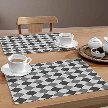 Imagem de Style Brazil Jogo Americano Xadrez Cz 6 Peças 30x40 Base Emborrachada, Cinza